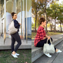 Load image into Gallery viewer, woman with beige backpack and handbag
