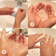 Load image into Gallery viewer, washing hands with soap sheets dissolve instantly with foam
